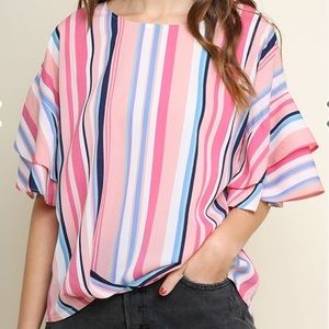Umgee Multicolor Striped Round Neck Top